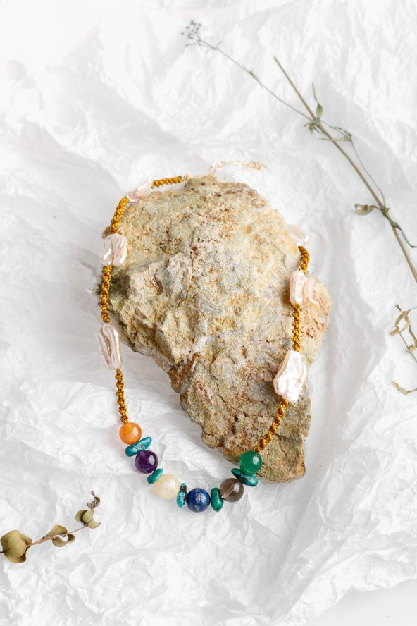 Çakra İnci Kolye Ametist, Dumanlı Kuvars, İnci, Lapis Lazuli, Sitrin - 6