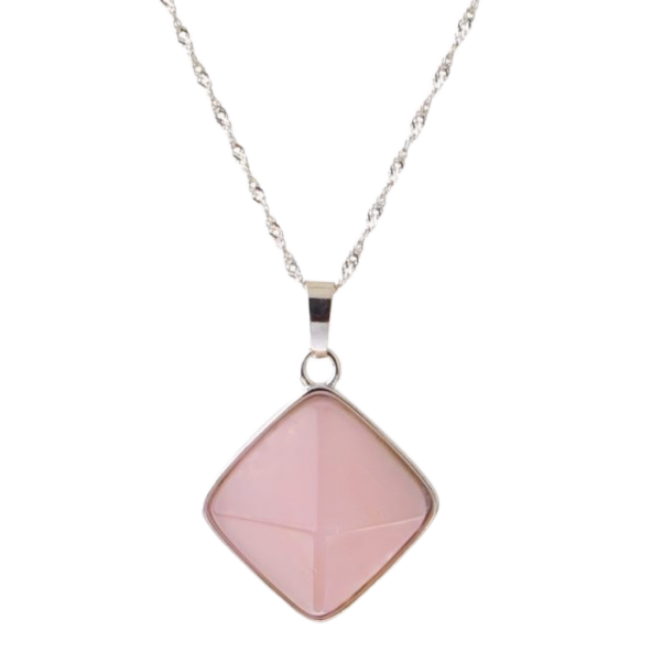 Pembe Kuvars Doğal Taş Gümüş Kolye, Gümüş Zincir - 3