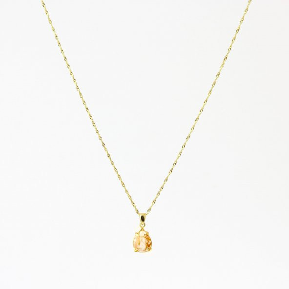 Altın Rutilli Kuvars Doğal Taş Kolye, Gümüş Sarı Zincir