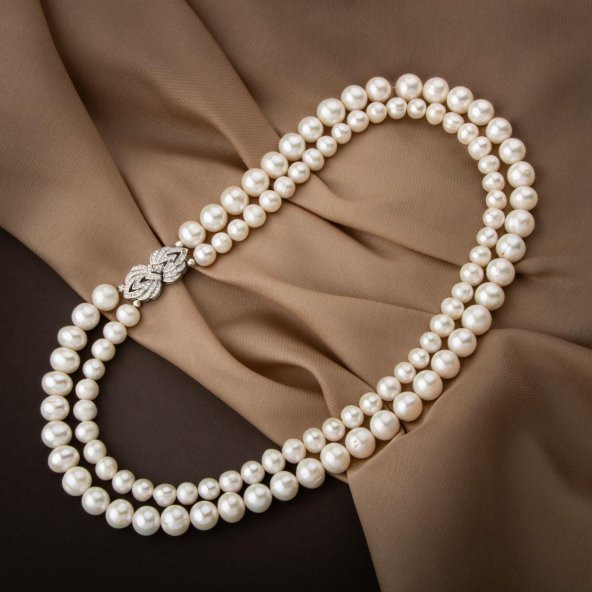 İnci Doğal Taş Gümüş Kilit Kolye - 54cm - 3