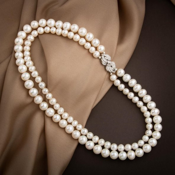 İnci Doğal Taş Gümüş Kilit Kolye - 54cm - 4