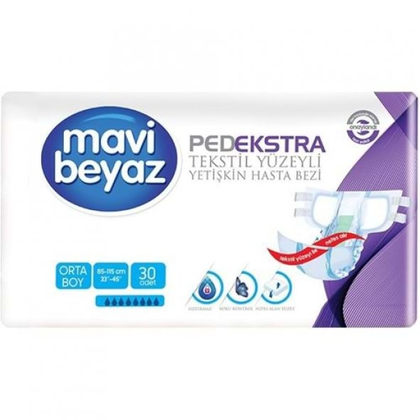 Mavi Beyaz PedEkstra Orta Boy Medium Belbantlı Hasta Bezi 30lu paket