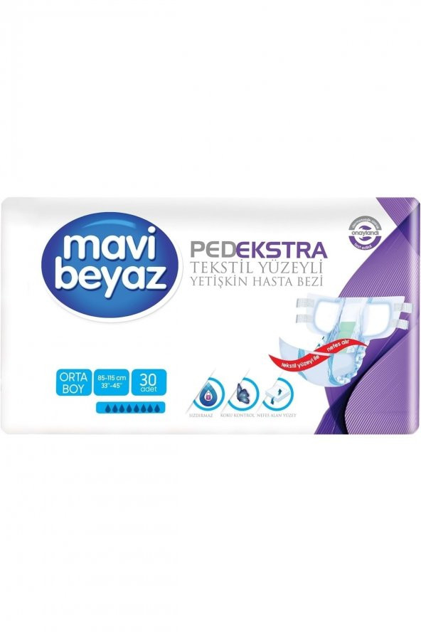Mavi Beyaz PedEkstra Orta Boy Medium Belbantlı Hasta Bezi 30'lu 2 paket / 60 adet - 2