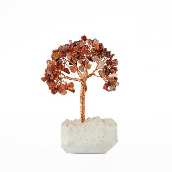 Kırmızı Akik-Kristal Kuvars Doğal Taş Dekoratif Ağaç