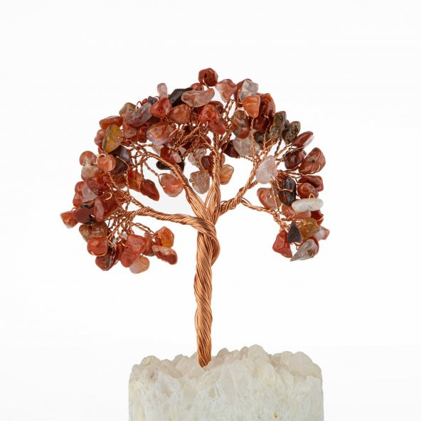 Kırmızı Akik-Kristal Kuvars Doğal Taş Dekoratif Ağaç - 3