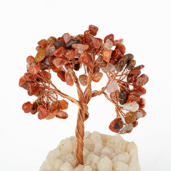 Kırmızı Akik-Kristal Kuvars Doğal Taş Dekoratif Ağaç - 2
