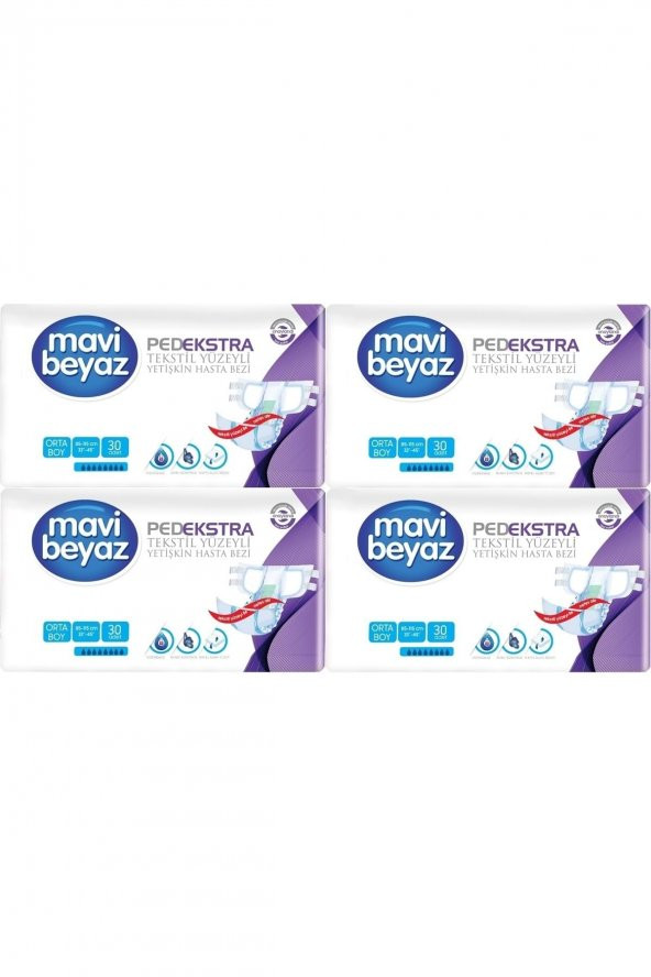 Mavi Beyaz PedEkstra Orta Boy Medium Belbantlı Hasta Bezi 30lu 4 paket / 120 adet - 1