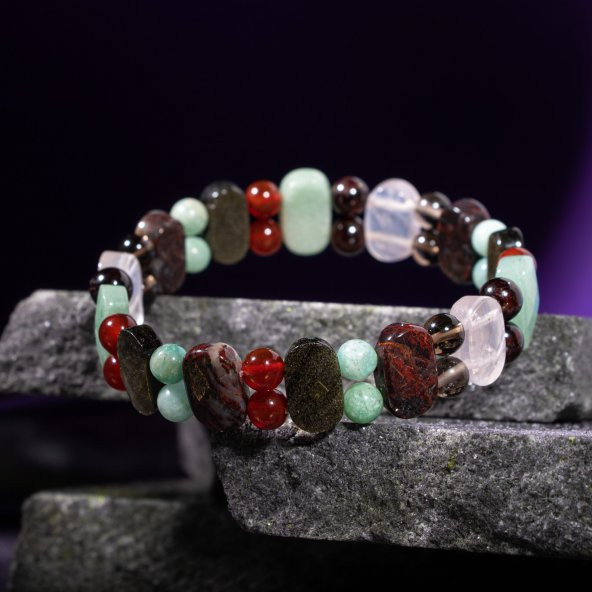 Başak Burcu Bileklik Amazonit, Bordo Granat Lal, Dumanlı Kuvars, Golden Obsidyen, Jasper, Kırmızı Akik, Pembe Kuvars, Yeşil Aventurin - 10