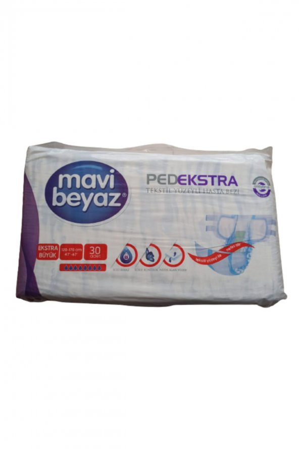 Mavi Beyaz PedEkstra Tekstil Yüzeyli Yetişkin Hasta Bezi Xlarge 30lu paket
