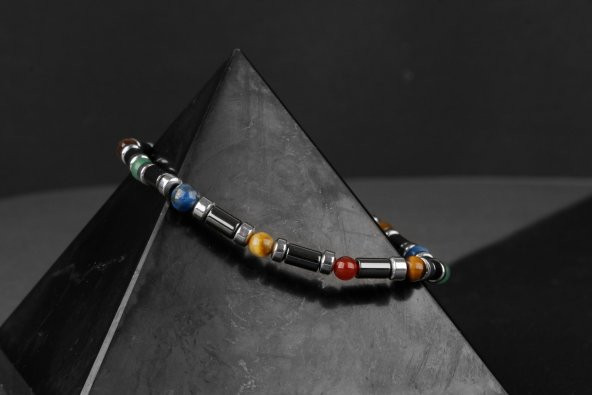 Kaplan Gözü-Hematit-Kırmızı Akik-Aventurin-Lapis Lazuli Doğal Taş Bileklik - 6