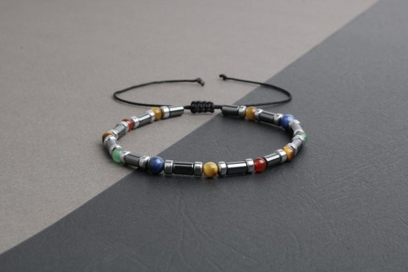 Kaplan Gözü-Hematit-Kırmızı Akik-Aventurin-Lapis Lazuli Doğal Taş Bileklik - 8