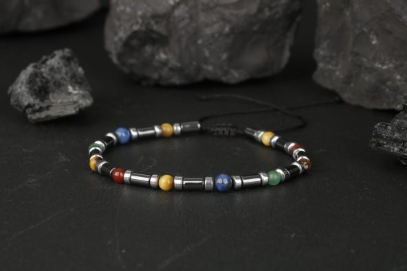 Kaplan Gözü-Hematit-Kırmızı Akik-Aventurin-Lapis Lazuli Doğal Taş Bileklik - 9