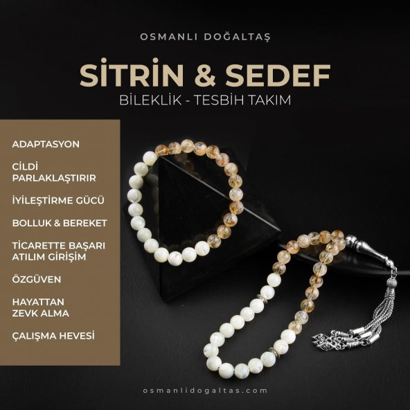 Sitrin-Sedef Doğal Taş Tesbih Bileklik Seti