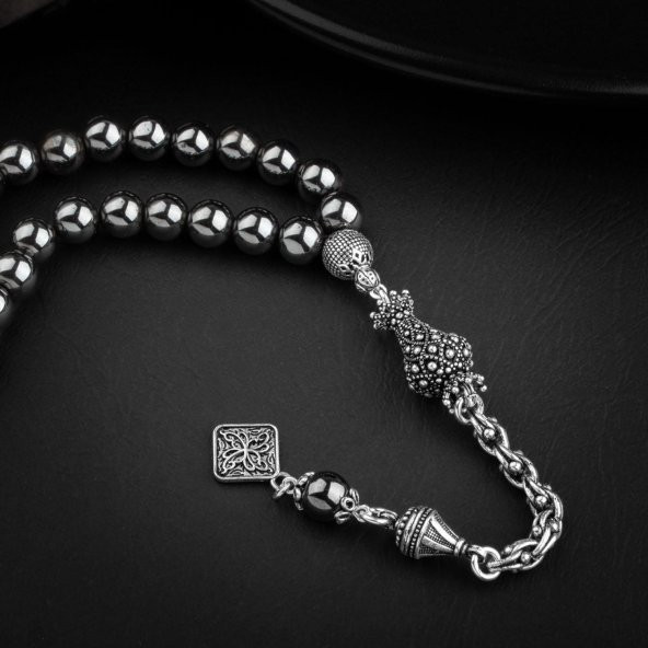 Hematit Doğal Taş 8mm Gümüş Tesbih - 3