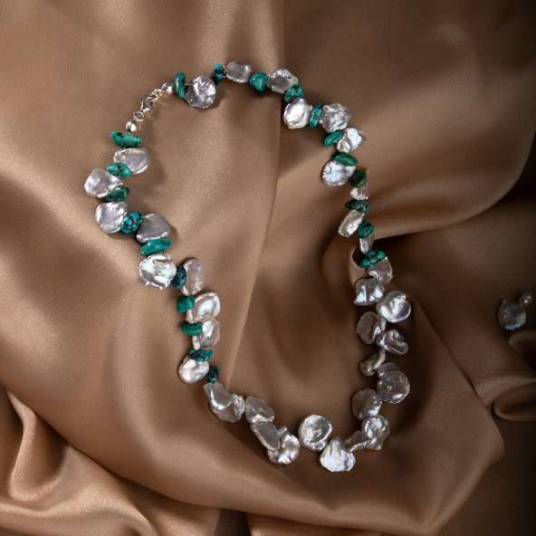 Alina, İnci Firuze Doğal Taş Kolye - 7