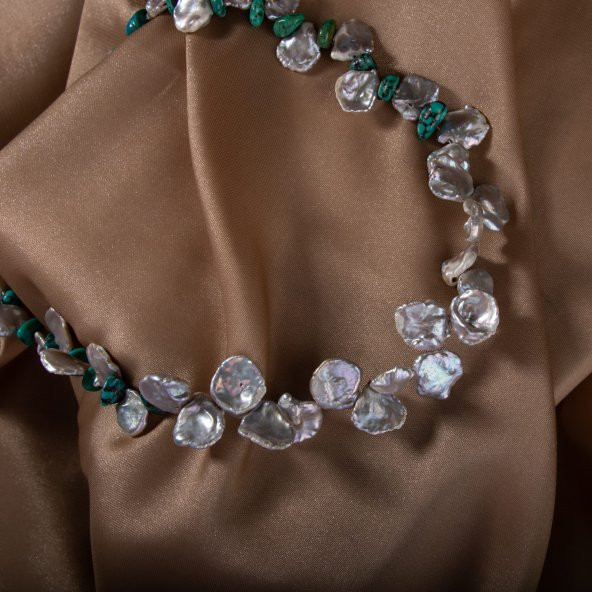 Alina, İnci Firuze Doğal Taş Kolye - 8