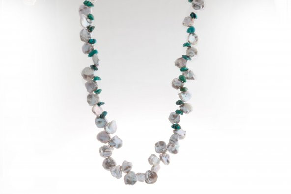 Alina, İnci Firuze Doğal Taş Kolye - 10