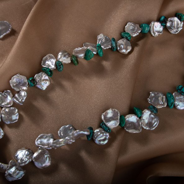 Alina, İnci Firuze Doğal Taş Kolye - 12