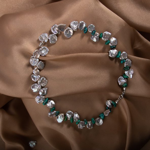 Alina, İnci Firuze Doğal Taş Kolye - 3