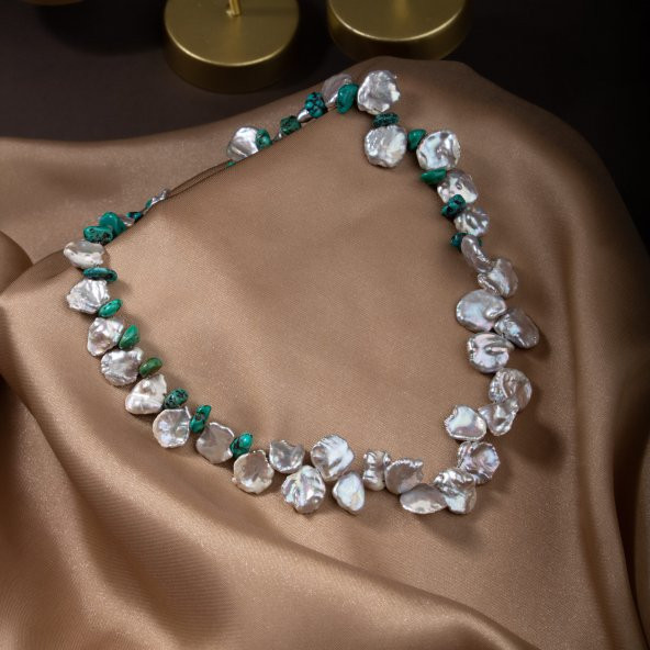 Alina, İnci Firuze Doğal Taş Kolye - 4