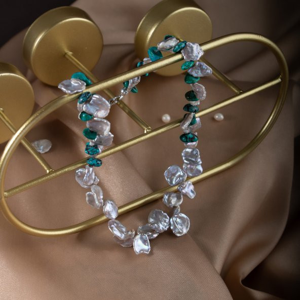 Alina, İnci Firuze Doğal Taş Kolye - 5