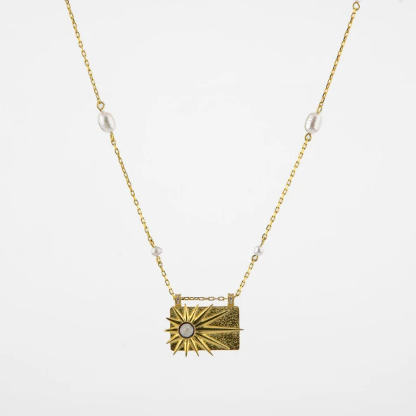 Ay Taşı Taşlı İnci Doğal Taş Gümüş Tasarım Kolye - 54cm - 6