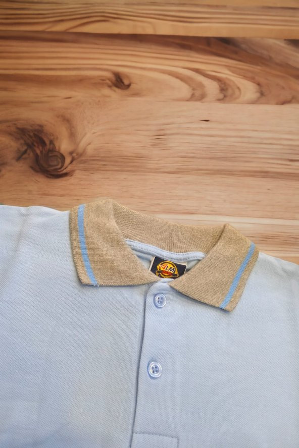 Polo Yaka Tişört uzun kol Gri çizgili yaka Açık mavi Okul Tişört/t-shirt