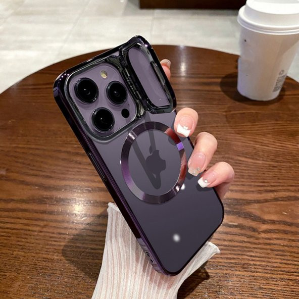 Gpack Apple iPhone 14 Pro Max Kılıf Standlı Magsafeli Cam Kapak Kamera Korumalı
