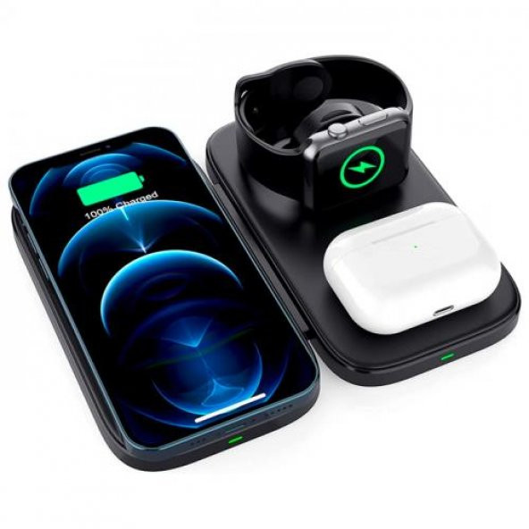 Coofbe Katlanabilir 3İN1 Masaüstü Telefon Şarj Standı Kulaklık Saat İphone Şarj İphone 12 13 14 Pro Max Şarj