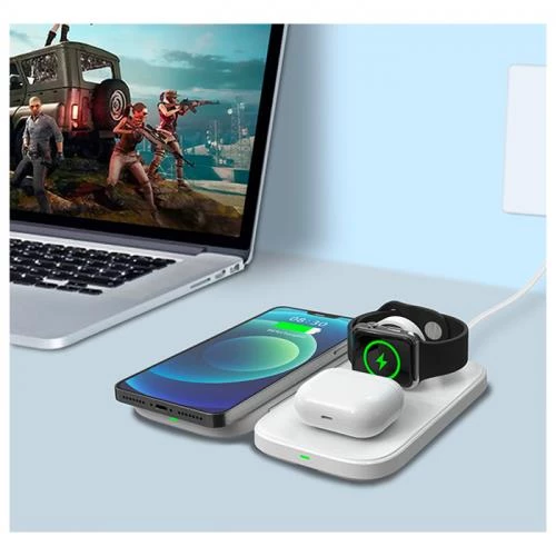 Coofbe Katlanabilir 3İN1 Masaüstü Telefon Şarj Standı Kulaklık Saat İphone Şarj İphone 12 13 14 Pro Max Şarj - 7
