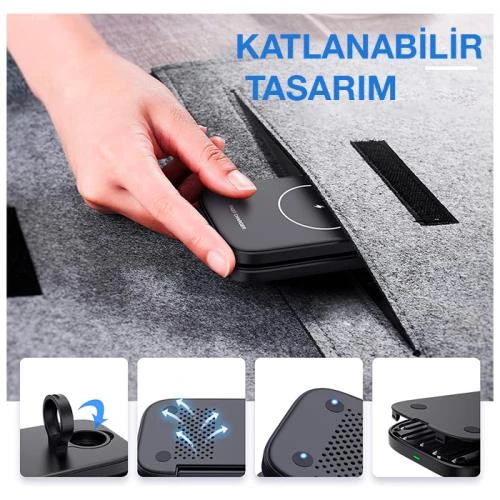 Coofbe Katlanabilir 3İN1 Masaüstü Telefon Şarj Standı Kulaklık Saat İphone Şarj İphone 12 13 14 Pro Max Şarj - 3