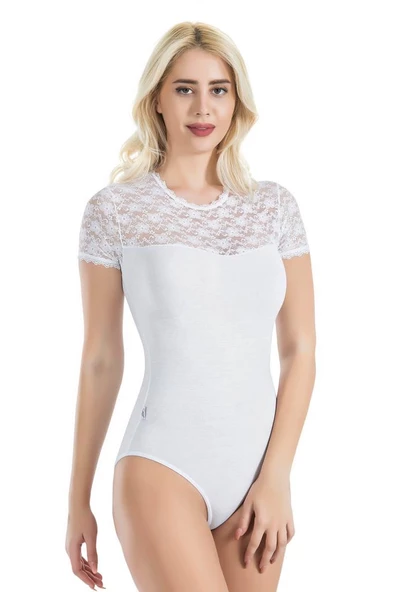 Derya Kurşun Yarım Kol Dantelli Kadın Çıtçıtlı Body 338