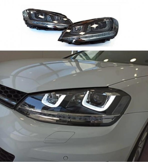 Oled Garaj Volkswagen Golf 7 İçin Uyumlu U Led Far Silver Hareketli Sinyalli (2013-2018)