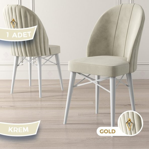 Ritim Serisi 1 Adet Mutfak Sandalyesi Babyface Kumaş Beyaz Gürgen Ayaklı Gold Halkalı Sandalye