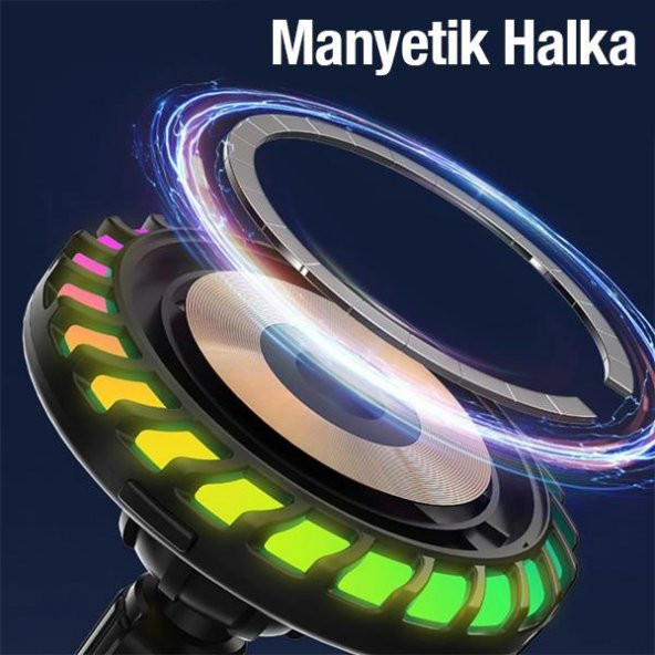 Coofbe Super Şarj Magsafe RGB Işıklı 15W Kablosuz Araç Şarj Araç Tutucu İphone 12 13 14 Pro Max Şarj - 5