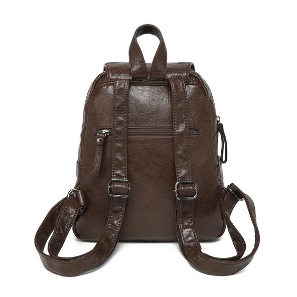 Yıkama Deri Orta Boy Kadın Sırt Çantası 21-K Barcelona 1675 - Resim 12