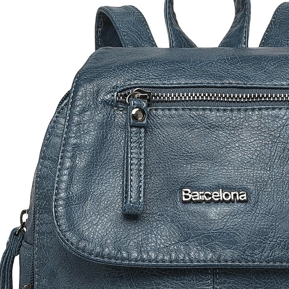 Yıkama Deri Orta Boy Kadın Sırt Çantası 21-K Barcelona 1675 - Resim 2