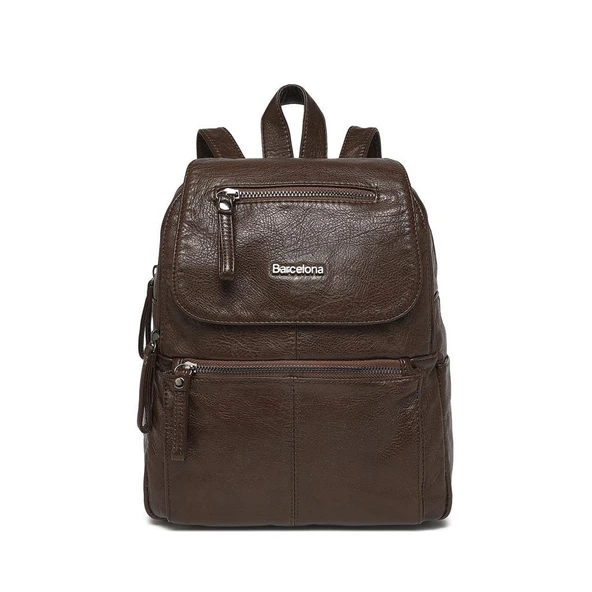 Yıkama Deri Orta Boy Kadın Sırt Çantası 21-K Barcelona 1675 - Resim 10