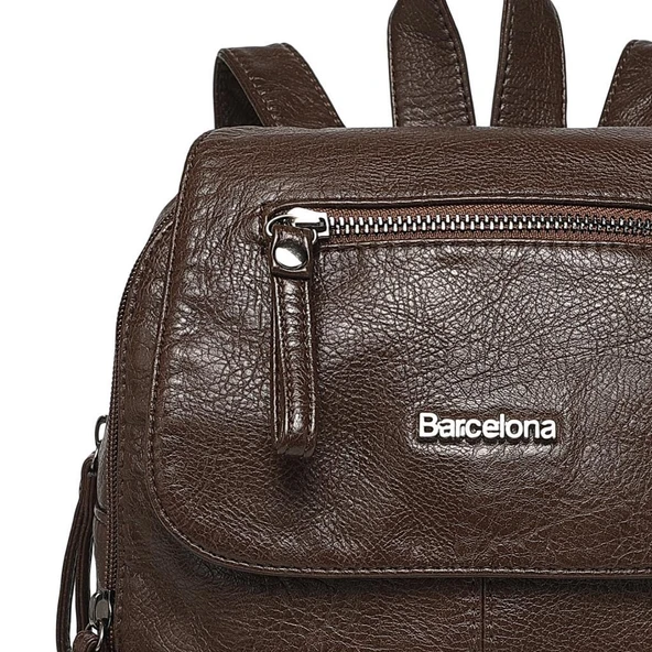 Yıkama Deri Orta Boy Kadın Sırt Çantası 21-K Barcelona 1675 - Resim 11