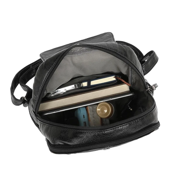 Yıkama Deri Orta Boy Kadın Sırt Çantası 21-K Barcelona 1675 - Resim 6