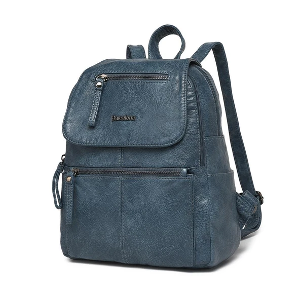 Yıkama Deri Orta Boy Kadın Sırt Çantası 21-K Barcelona 1675 - Resim 4