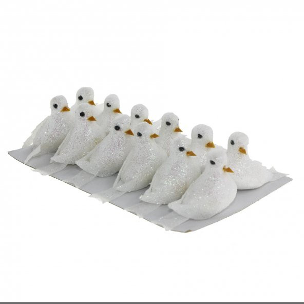 12 Adet 5x3cm Strafor Kuş Güvercin Simli - 2