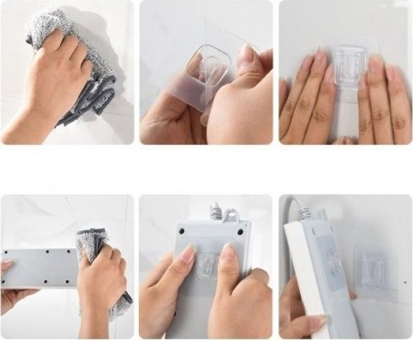 5 Lİ SET- Çift Taraflı Yapışkanlı Geçmeli Klips Eşya Sabitleme Askısı Şeffaf Duvar Kancası - 4