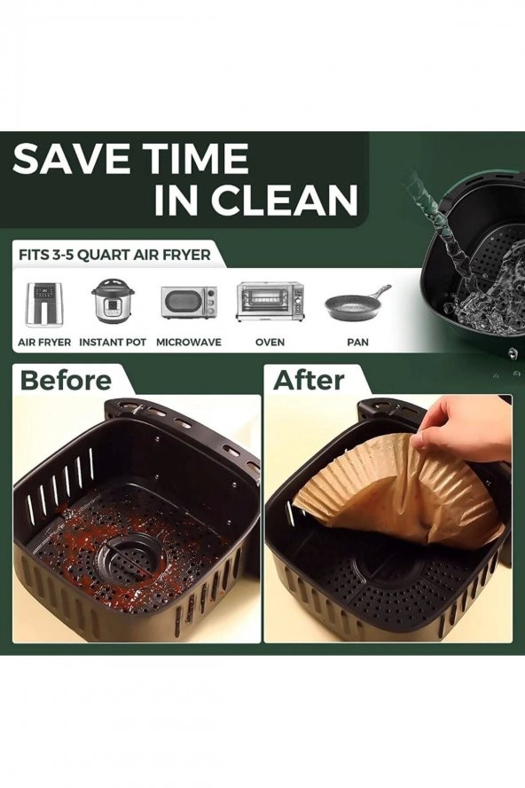 50 Adet 16X20cm Airfryer Pişirme Kağıdı Hava Fritözü Xiaomi Philips Yağsız Tefal Kumtel Mi Kağıt - 8