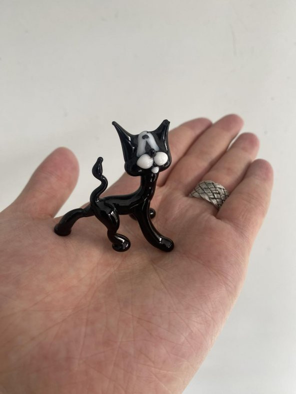 El Yapımı Murano Cam Kedi Biblo A08 - Resim 6