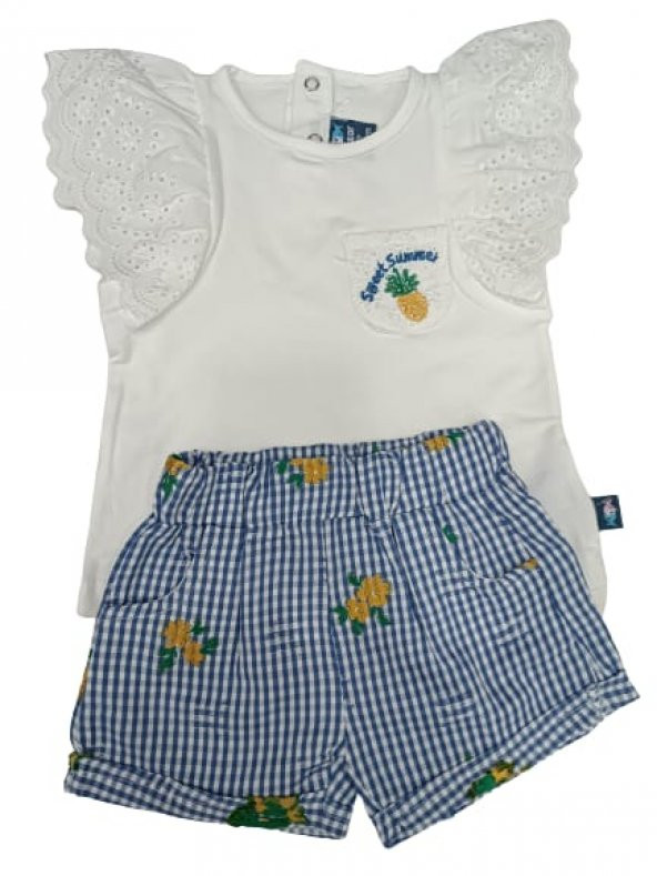 Nazar Baby Ananas Desenli Pöti Kareli Kız Takım23115 - 2