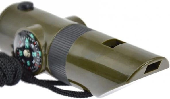 Çok Fonksiyonlu Fenerli Dereceli Pusulalı Büyüteçli Düdük Askeri Düdük Pusula Termometre Led Işık - 6