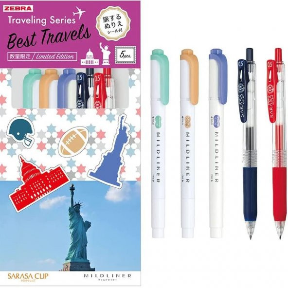 Zebra Sarasa Clip Mildliner Traveling Serisi Özgürlük Jel Mürekkepli Kalem 0.5 mm SRC-SE-TR-5CU