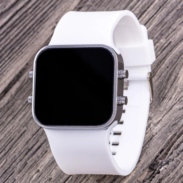 Unisex Led Dijital Kadın Kol Saati Beyaz Renk Silikon Kordon Erkek Saati - Resim 2