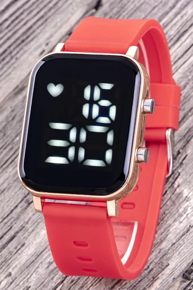 Kadın Rose Kasa Silikon Kırmızı Kordon Dijital Led Kol Saati (Akıllı Saat Değildir!) ST-304326 - 3
